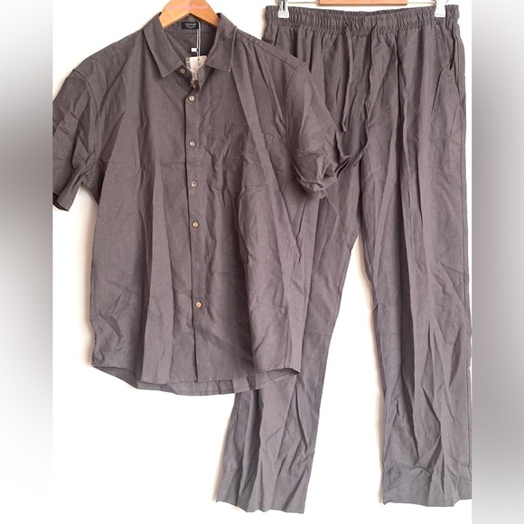 (A11) Coofandy Gray Short Sleeve Button-Up Shirt & Pants Set, Gray, Size M, NWT - Picture 2 of 11